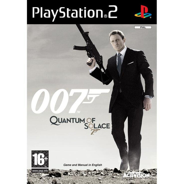 PlayStation 2 007 Quantum of Solace van Activision, doos voorkant met James Bond met geweer, tweedehands