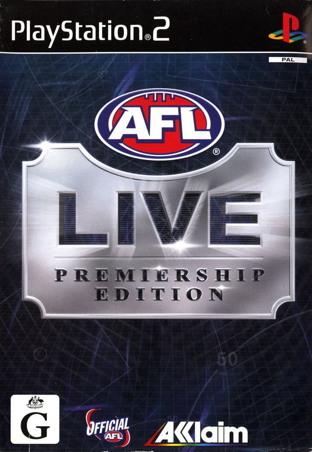 PlayStation 2 AFL Live Premiership Edition van Acclaim, Australische doos voorkant met het AFL-logo, tweedehands