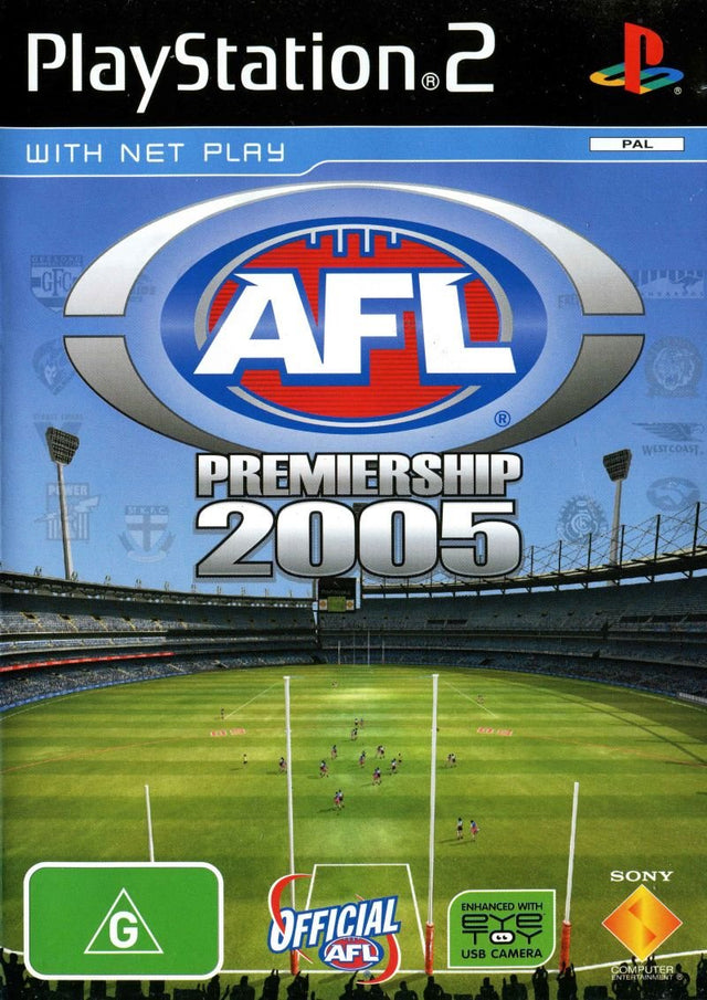 PlayStation 2 AFL Premiership 2005, doos voorkant met een footballstadion, Australische uitgave, tweedehands
