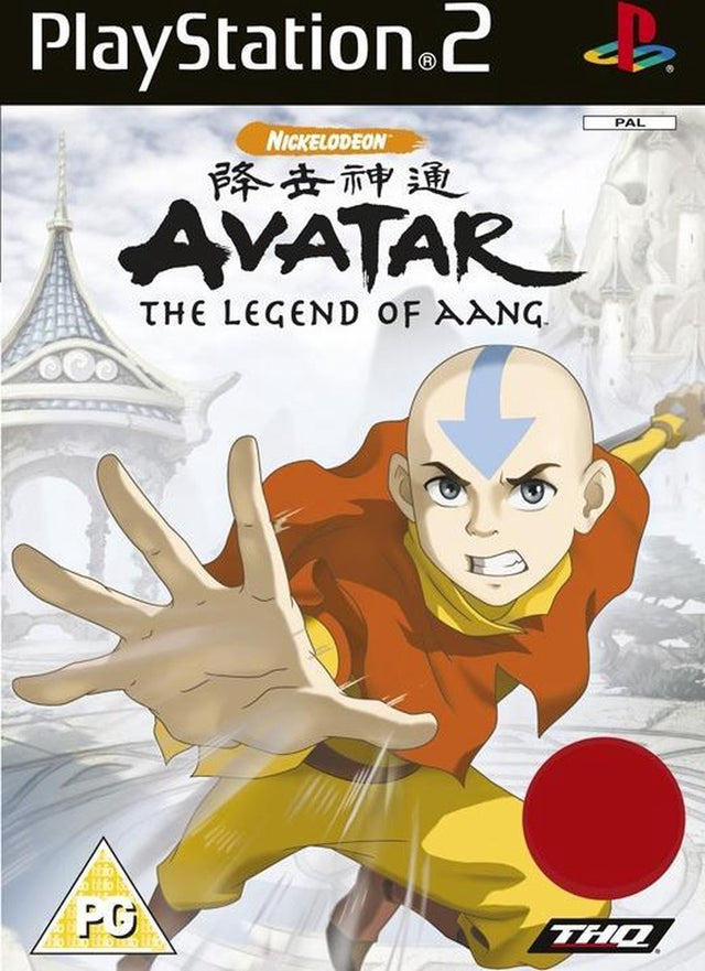 PlayStation 2 Avatar The Legend of Aang van THQ, doos voorkant met Aang met uitgestoken hand, Britse uitgave, tweedehands