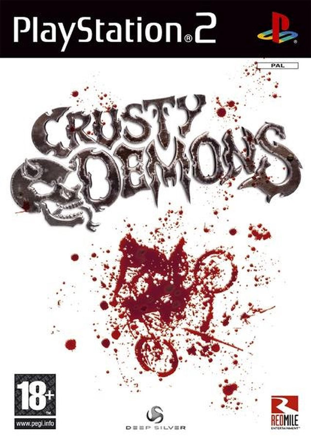 PlayStation 2 Crusty Demons van Deep Silver, witte doos voorkant met bloedspetters, tweedehands