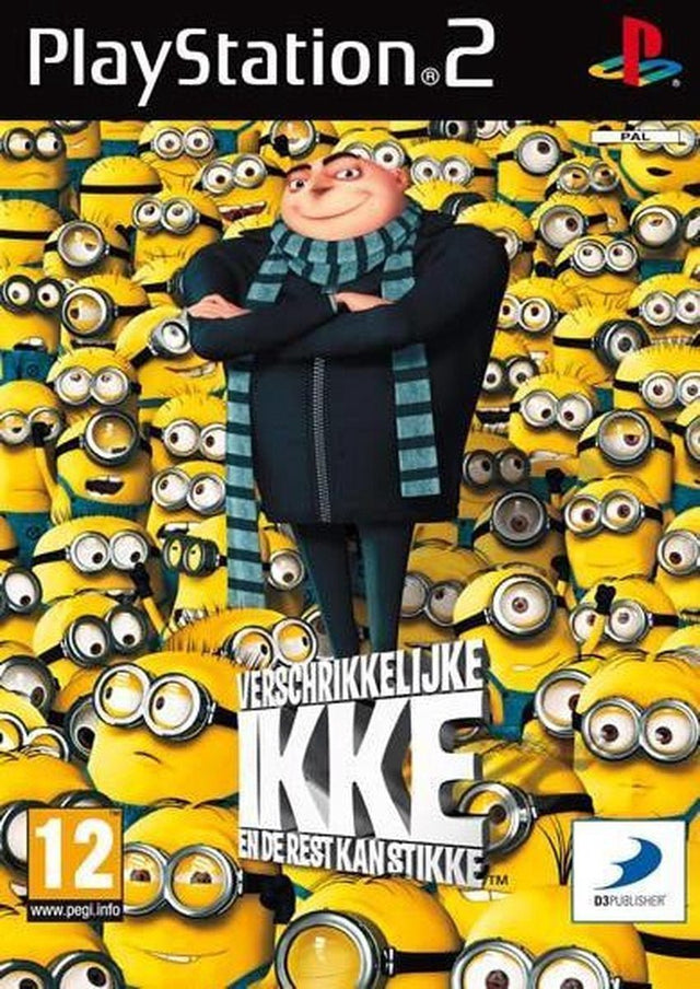 PlayStation 2 Despicable Me Verschrikkelijke Ikke, doos voorkant met Gru en de Minions, Nederlandse uitgave, tweedehands