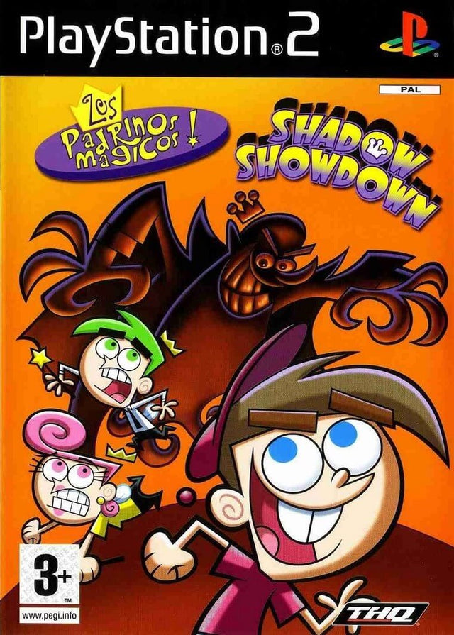 PlayStation 2 Fairly OddParents Shadow Showdown van THQ, Spaanse doos Los Padrinos Magicos voorkant met Timmy, tweedehands