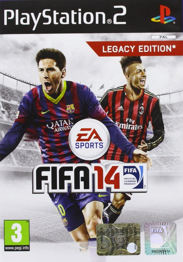 PlayStation 2 FIFA 14 Legacy Edition, doos voorkant met Lionel Messi, tweedehands