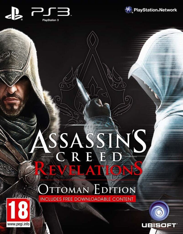 PlayStation 3 Assassin's Creed Revelations Ottoman Edition van Ubisoft, doos voorkant met twee gekapte figuren, tweedehands