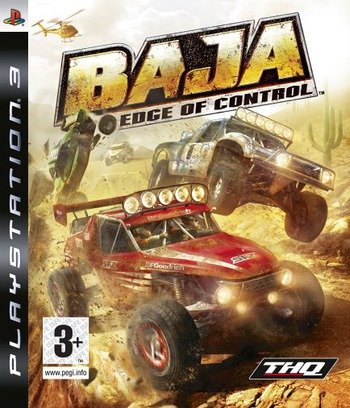 PlayStation 3 Baja Edge of Control van THQ, doos voorkant met springende offroadtruck in de woestijn, tweedehands