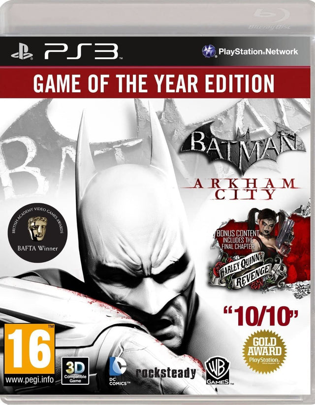 PlayStation 3 Batman Arkham City Game of the Year Edition van Warner Bros, witte doos voorkant met Batman, tweedehands