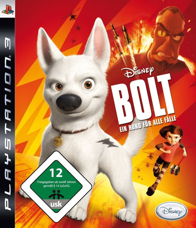 PlayStation 3 Bolt van Disney, doos voorkant met witte hond, Duitse uitgave Ein Hund für alle Fälle met USK 12