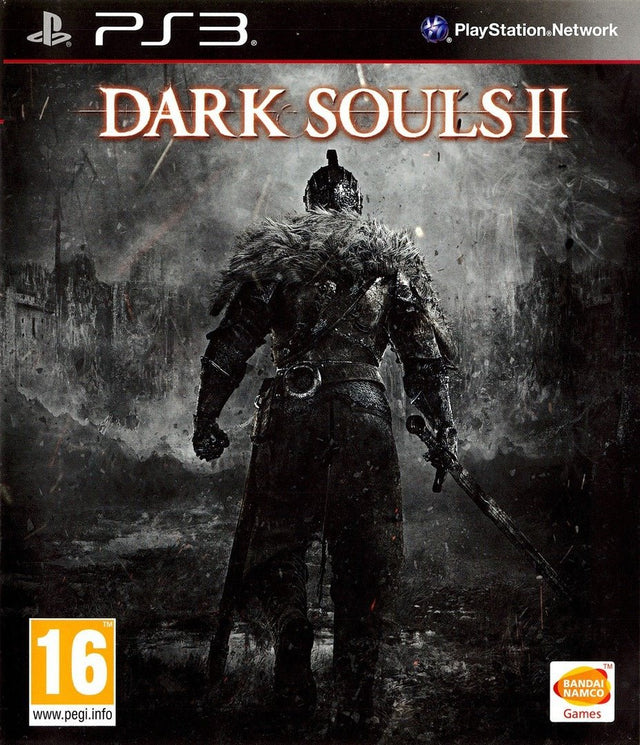 PlayStation 3 Dark Souls II van Bandai Namco, grijze doos voorkant met ridder van achteren, tweedehands