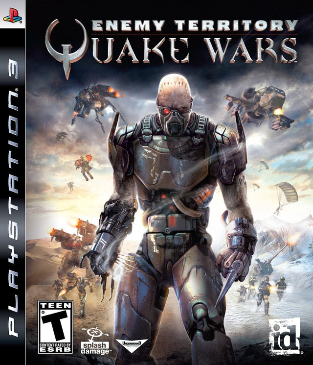 PlayStation 3 Enemy Territory Quake Wars van id Software, doos voorkant met Strogg-soldaat, Amerikaanse ESRB-uitgave
