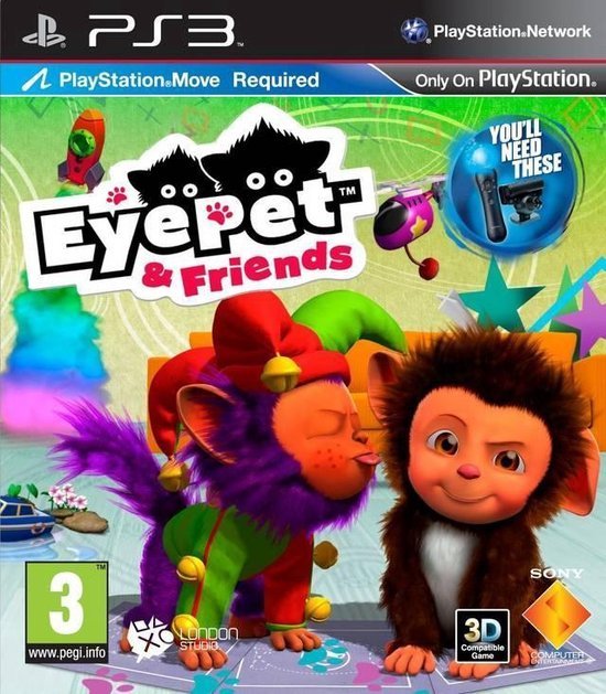 PlayStation 3 EyePet & Friends van Sony, doos voorkant met twee pluizige aapjes, PlayStation Move vereist
