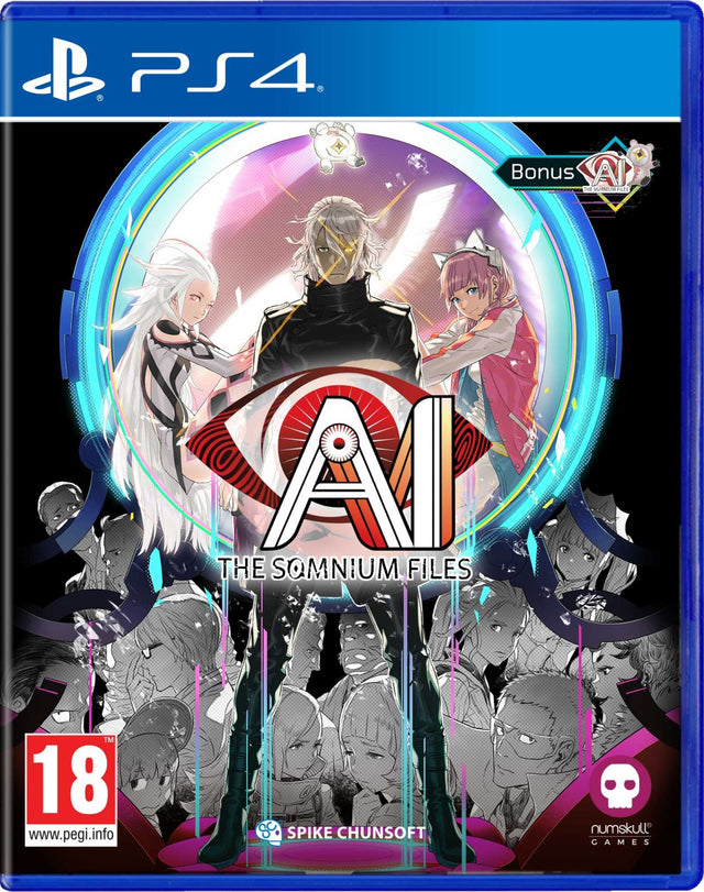 PlayStation 4 AI The Somnium Files van Spike Chunsoft, doos voorkant met personages rond een groot oog, tweedehands