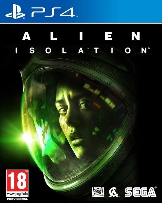 PlayStation 4 Alien Isolation van Sega, voorlopige doos voorkant met vrouw in ruimtehelm in groen licht