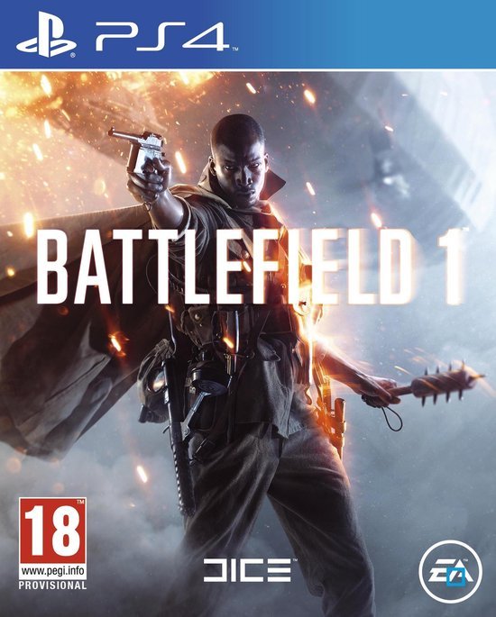 PlayStation 4 Battlefield 1 van EA, voorlopige doos voorkant met soldaat met pistool en knuppel