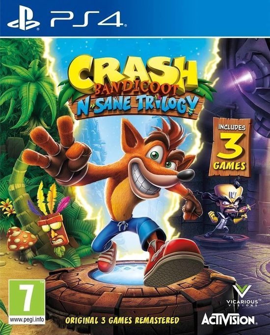 PlayStation 4 Crash Bandicoot N. Sane Trilogy van Activision, doos voorkant met Crash in de jungle, tweedehands