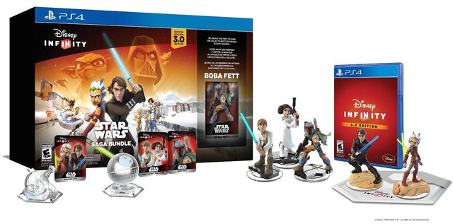 PlayStation 4 Disney Infinity 3.0 Star Wars Saga Bundle, Amerikaanse ESRB-doos met spel, basis en figuren