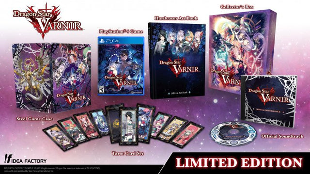 PlayStation 4 Dragon Star Varnir Limited Edition, overzicht van de inhoud met verzameldoos, artbook en tarotkaarten