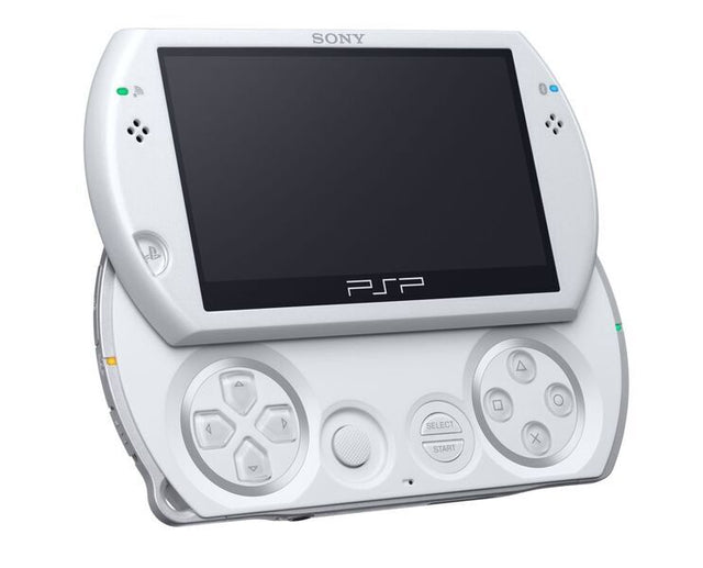 Sony PSP Go console, wit, opengeschoven met scherm boven de knoppen, tweedehands