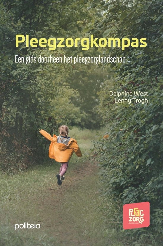 Pleegzorgkompas, groene omslag met een kind in een oranje jas op een bospad, tweedehands
