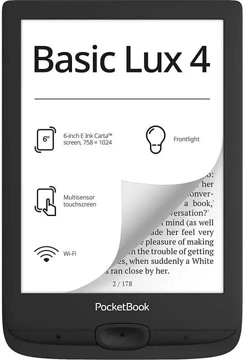 PocketBook-Basic Lux 4 – 6” E‑Ink E‑Reader - Zwart (Nieuw)