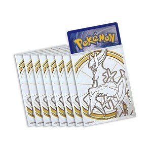 Pokémon Brilliant Stars sleeves 65 stuks, witte kaarthoezen met gouden Arceus en een kaart erin