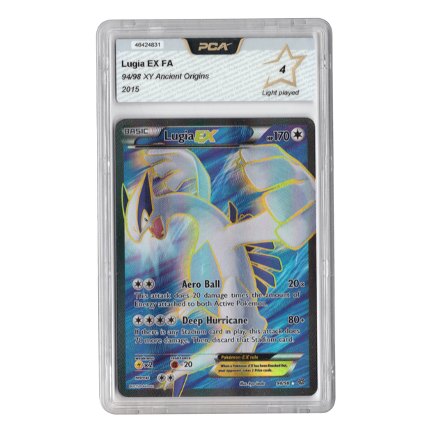 Pokémon kaart Lugia EX Full Art Ancient Origins 94/98 Engels, voorkant in PCA-houder met cijfer 4 Light played