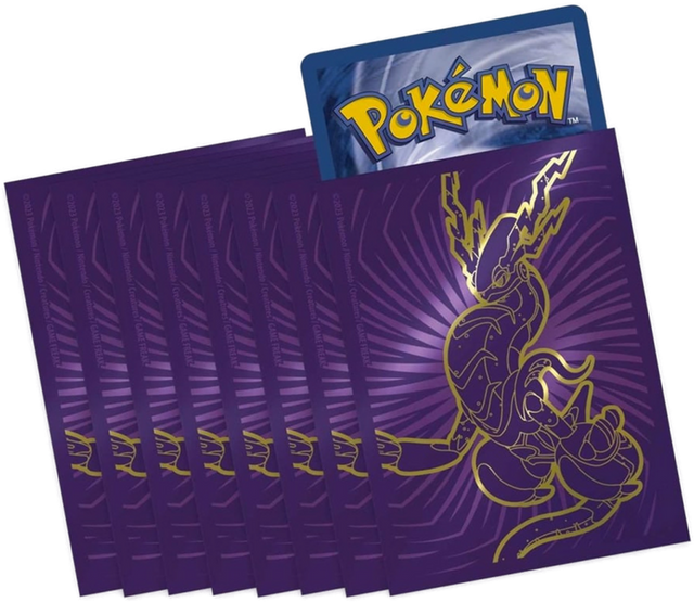 Pokémon Scarlet & Violet sleeves 65 stuks, paarse kaarthoezen met gouden Miraidon en een kaart erin