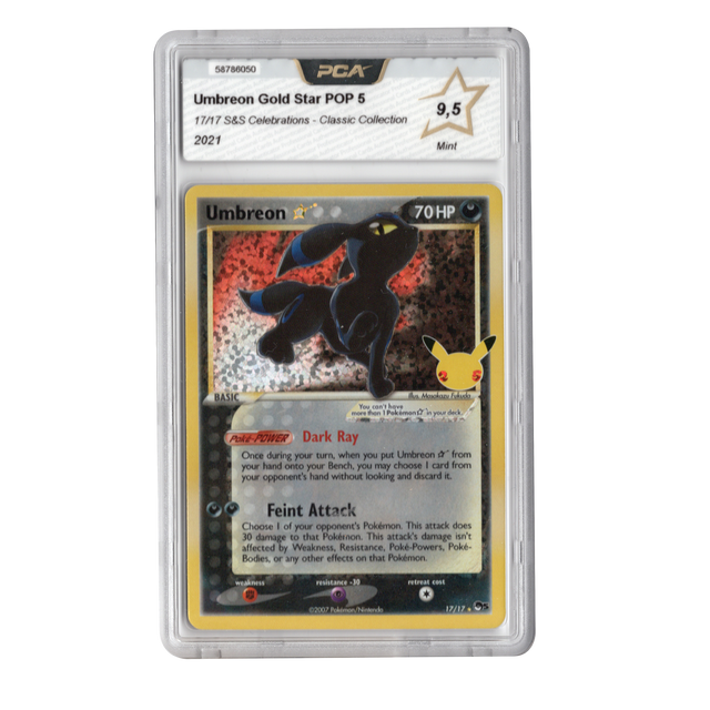 Pokémon kaart Umbreon Gold Star Celebrations 17/17 Engels, voorkant in PCA-houder, cijfer 9.5 Mint