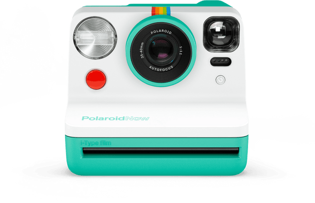 Polaroid Now Autofocus i-Type instant camera, mint-groen met wit, voorkant, tweedehands