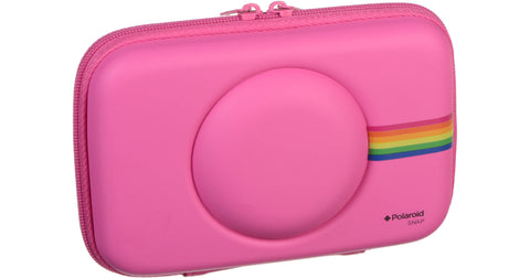 Polaroid Snap en Snap Touch cameratas, roze harde beschermhoes met regenboogstreep en rits, voorkant, tweedehands