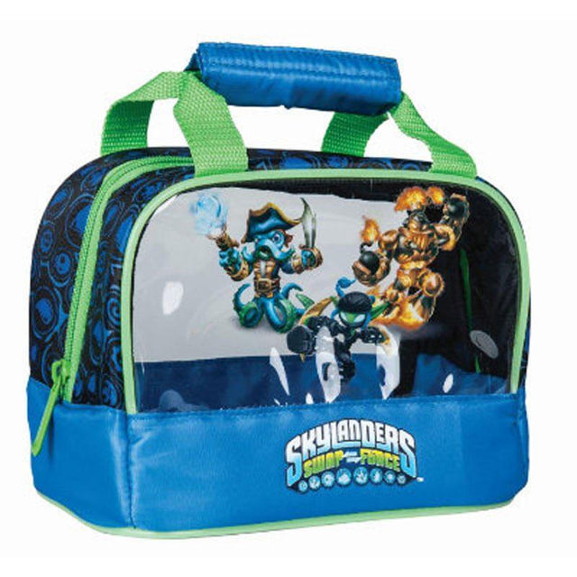 Skylanders SWAP Force tasje, blauw met groen, voorkant met figuren