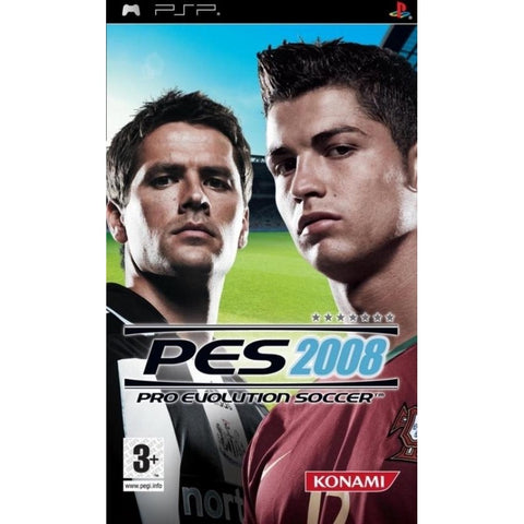 PlayStation Portable PSP Pro Evolution Soccer PES 2008, doos voorkant met twee voetballers in een stadion