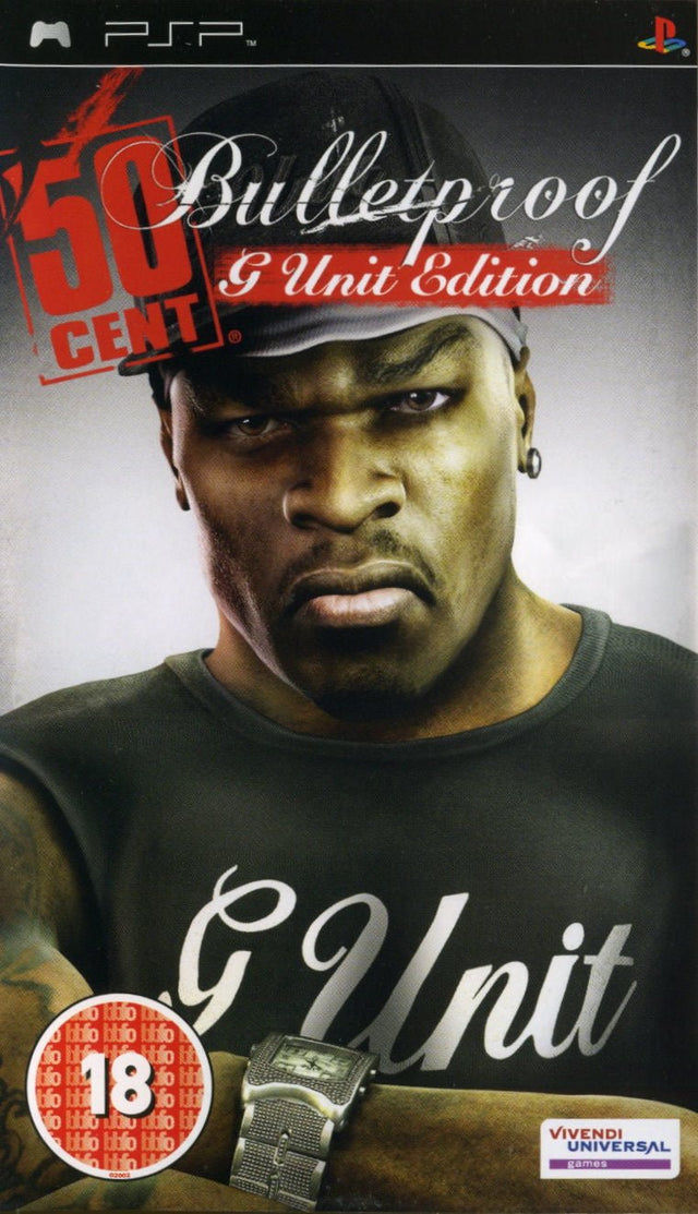 PSP 50 Cent Bulletproof G-Unit Edition, doos voorkant, Britse BBFC-uitgave, tweedehands