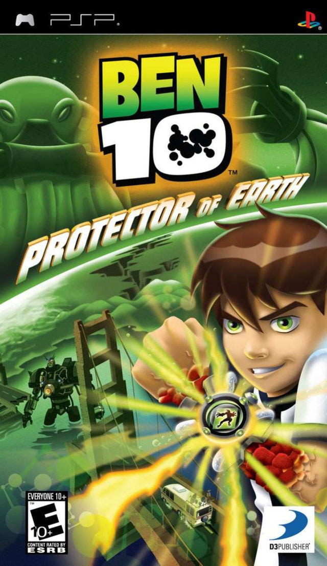 PlayStation Portable PSP Ben 10 Protector of Earth van D3Publisher, groene ESRB-hoes met Ben en de Omnitrix, tweedehands