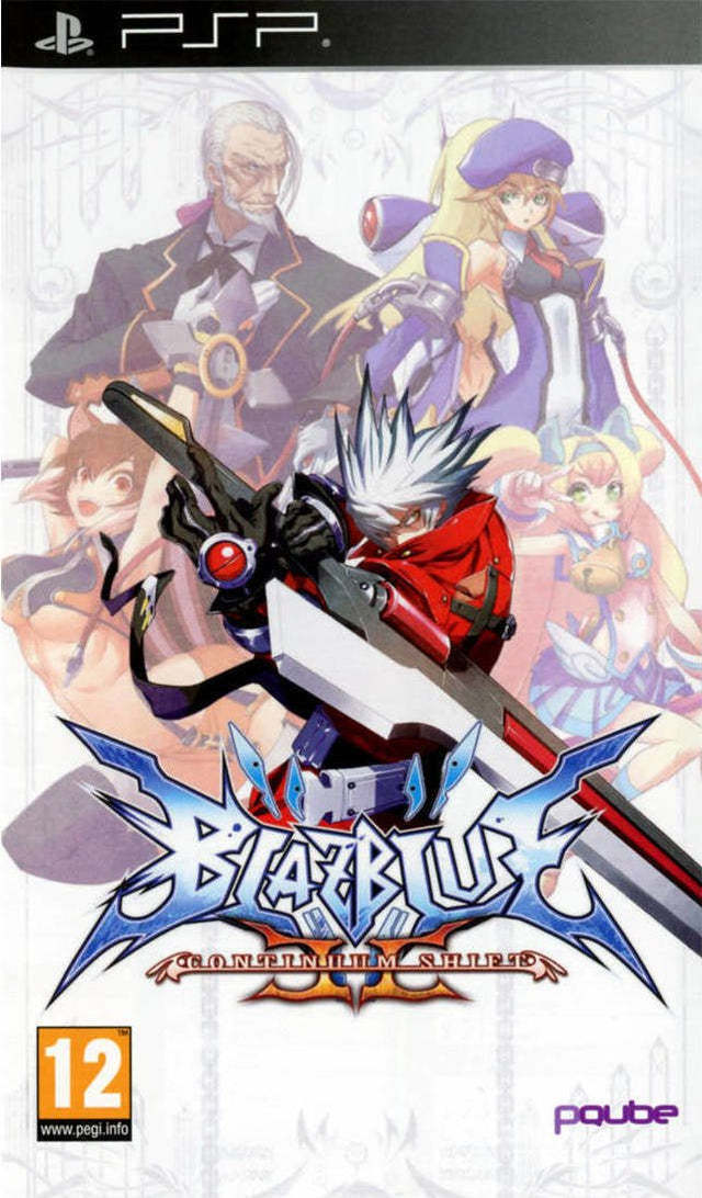PlayStation Portable PSP BlazBlue Continuum Shift II van PQube, witte doos voorkant met Ragna en zijn zwaard, tweedehands