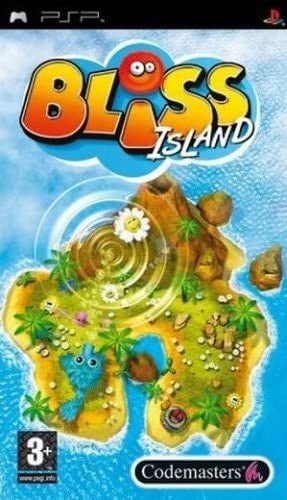 PlayStation Portable PSP Bliss Island van Codemasters, blauwe doos voorkant met een eiland, tweedehands