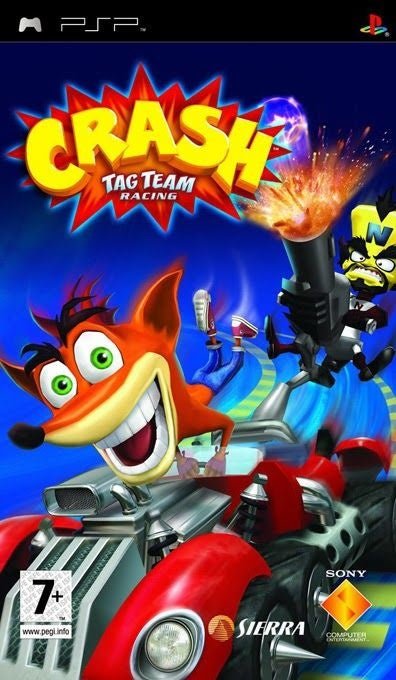 PlayStation Portable PSP Crash Tag Team Racing van Sierra, doos voorkant met Crash in een raceauto, tweedehands