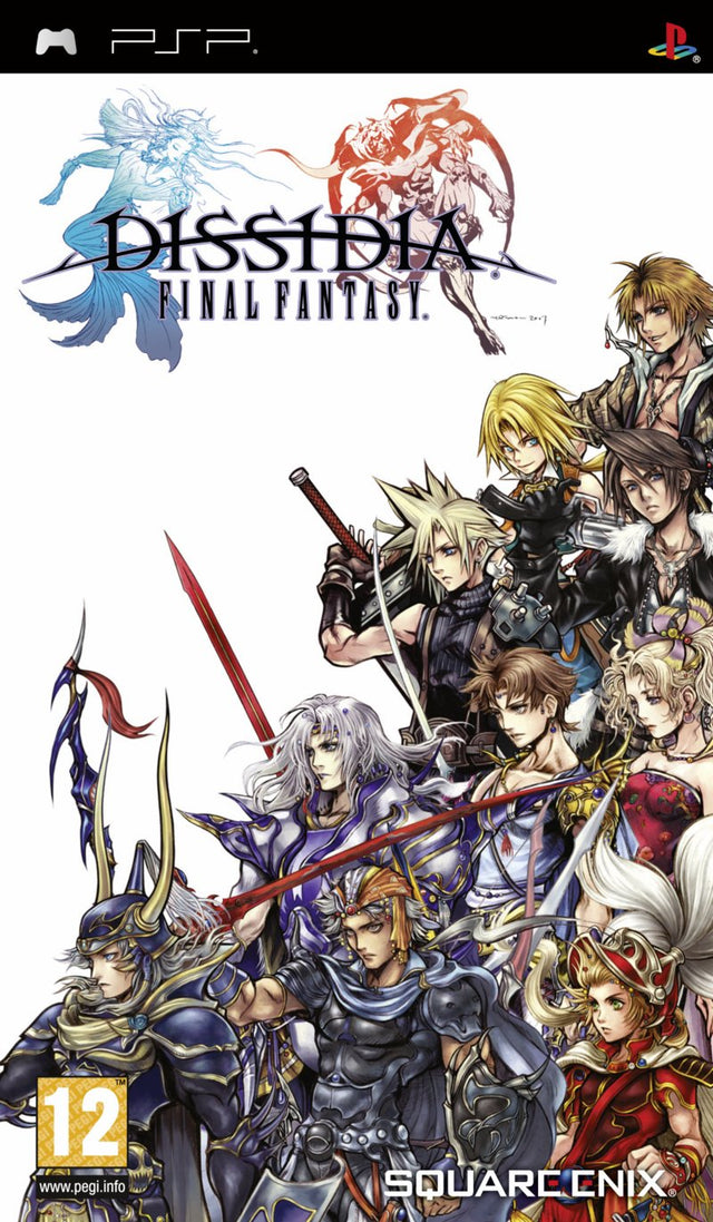 PlayStation Portable PSP Dissidia Final Fantasy van Square Enix, witte doos voorkant met helden en schurken, tweedehands