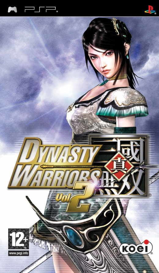 PlayStation Portable PSP Dynasty Warriors Vol. 2 van Koei, doos voorkant met een krijgster met waaier, tweedehands