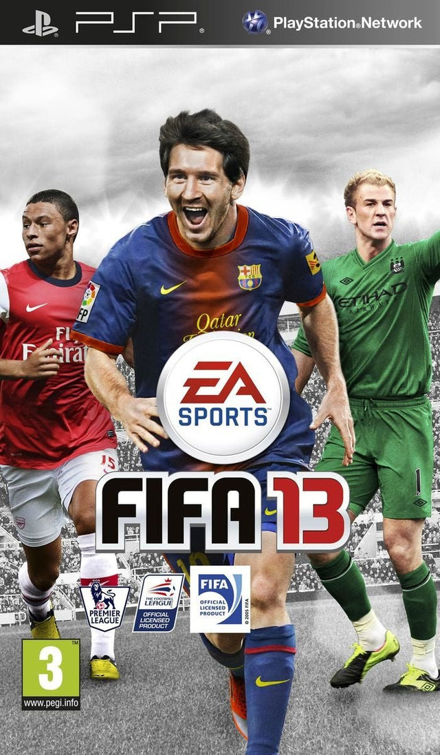 PlayStation Portable PSP FIFA 13 van EA Sports, doos voorkant met Messi en twee andere spelers, tweedehands