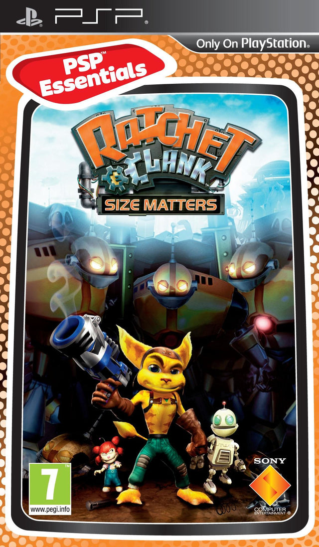 PlayStation Portable PSP Ratchet & Clank Size Matters, doos voorkant, PSP Essentials-uitgave