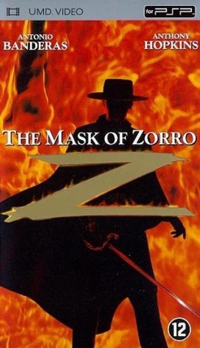 PlayStation Portable PSP The Mask of Zorro, UMD-film, doos voorkant met het silhouet van Zorro en een grote Z, tweedehands