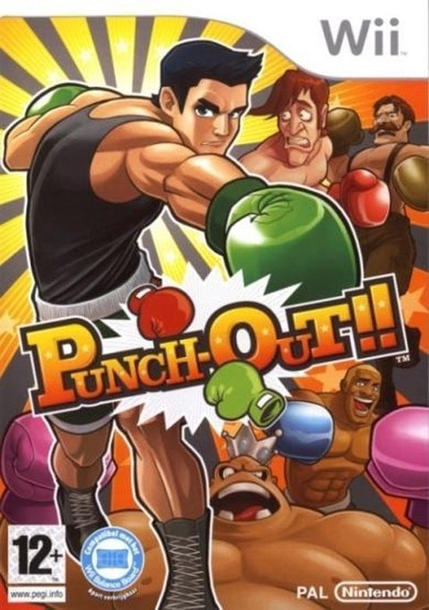 Nintendo Wii Punch-Out!!, boksspel, doos voorkant met Little Mac en tegenstanders, tweedehands