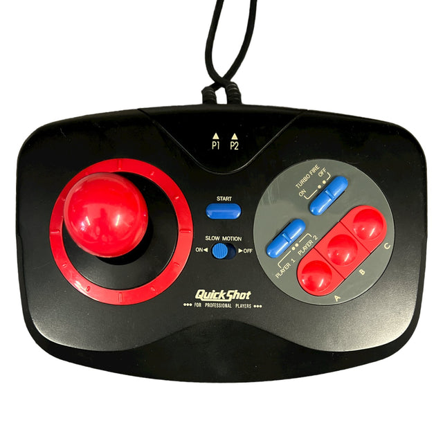 Quickshot arcade joystick controller voor Sega Genesis, zwart met rode joystick, tweedehands