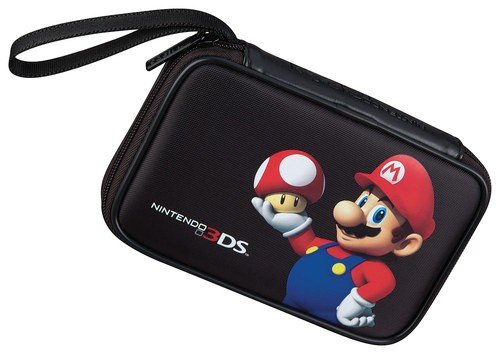 R.D.S. case voor Nintendo 3DS Mario, zwarte hoes met Mario, paddenstoel, Nintendo 3DS-logo en polslus, tweedehands