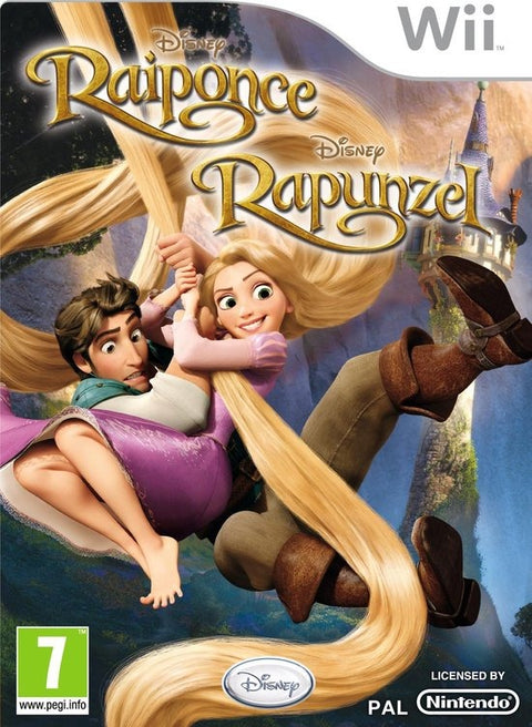 Nintendo Wii Disney Rapunzel, doos voorkant met de titels Raiponce en Rapunzel, tweedehands