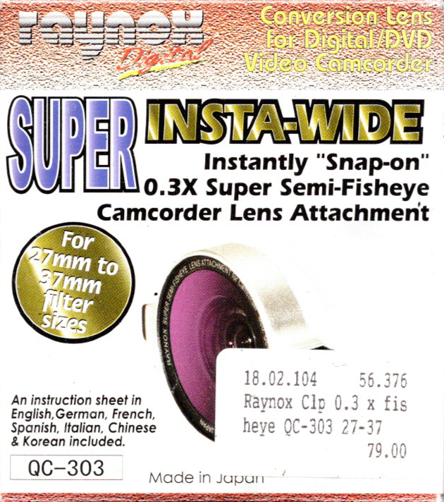 Raynox-QC‑303 Semi‑Fisheye Lens Converter 0.3× (Universele Snap‑On, 27–37 mm) (Nieuw)
