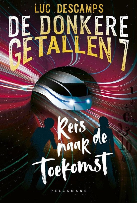 De donkere getallen 7 Reis naar de toekomst, Luc Descamps, omslag met een trein en twee silhouetten, tweedehands