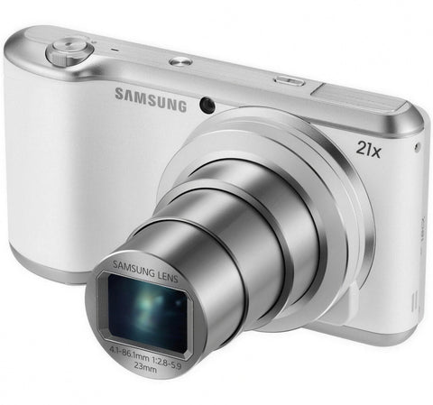 Samsung Galaxy Camera 2 EK-GC200 digitale compactcamera, wit, schuin van voren met uitgeschoven 21x-zoomlens, tweedehands