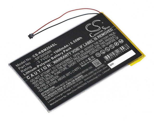 Batterij voor Kobo Aura HD 1500 mAh, Cameron Sino CS-KBM204SL, bovenkant met label en aansluitkabel